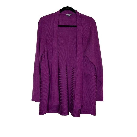 Eileen Fisher Ribbed Open Cardigan Sweater Merino Wool Women's Purple Size 2X - Picture 2 of 6